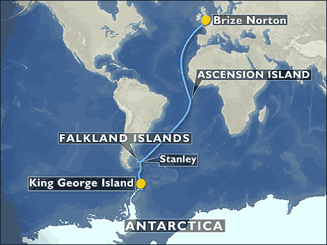 Sally's route to Antarctica