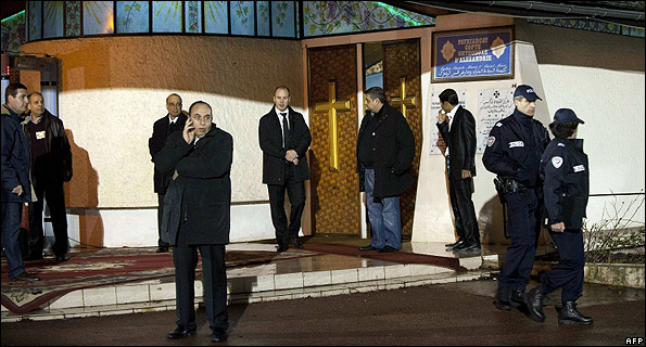 Police outside Saint Mary and Saint Mark Coptic Church near Paris, 6 Jan 11