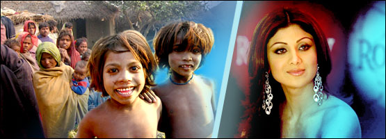 Contrasting lifestyles - shilpa, children, villagers