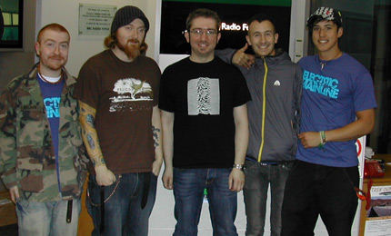 Stephen (center) pictured with "...and so I watch you from afar". Radio Foyle studios, August 2007