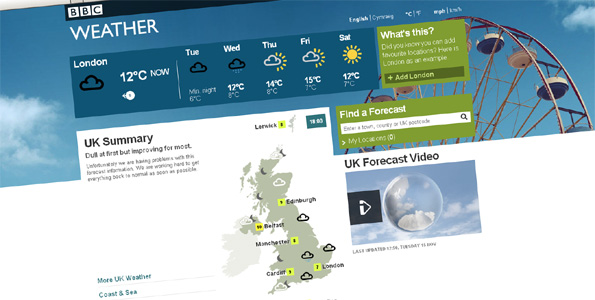 Screenshot of BBC Weather website