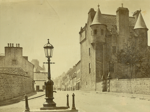 Black and white view of Maybole Castle.