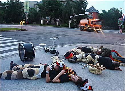 German fans asleep on the pavement