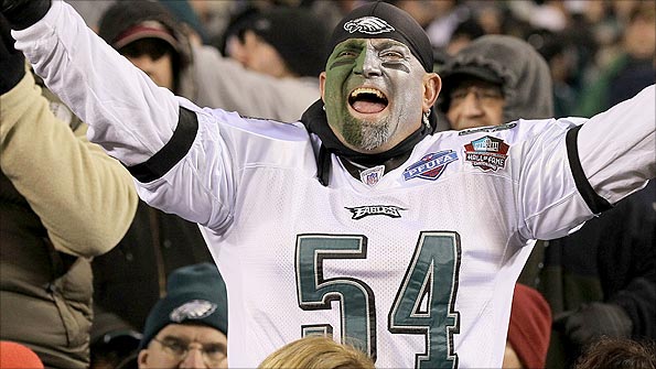 A Phildelphia Eagles fan in full voice during their recent match against Houston Texans