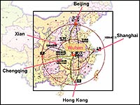 Map showing where Wuhan is in China
