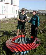 The boat arrives in the garden