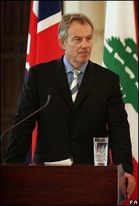 Tony Blair during a press conference in Beirut