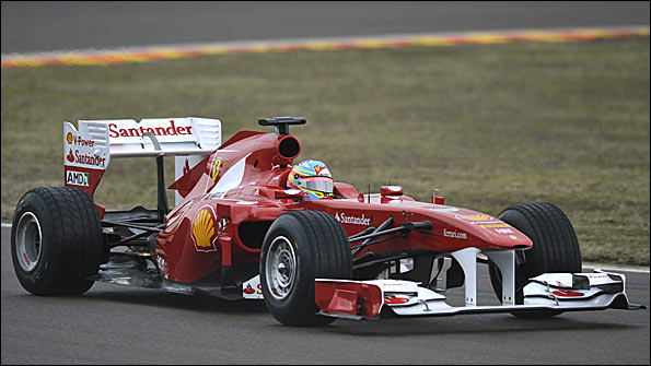 Fernando Alonso gives the new Ferrari F150 its first laps at the team's Fiorano test track
