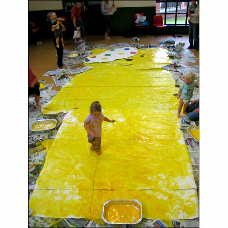 Forest Park Toddler Group in Bracknell created this giant hand and foot painted Pudsey and raised £1097.22. 