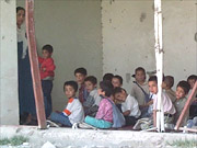 Our makeshift school in a bombed-out four storey building