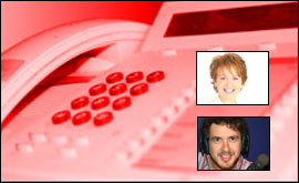 Phone graphic with Anne Diamond and Tom Brewer