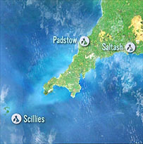Map showing Cornwall and the Isles of Scilly