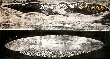 Hand cut lino print by Emily Johns. Image courtesy of the artist