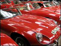 Sports cars in the red room at Haynes Museum