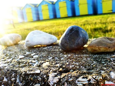 Pebbles and beach huts