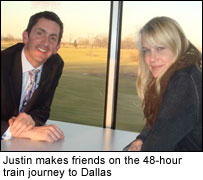 Justin and Darryl Hannah on the Texas Eagle