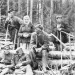 The wood cutters at the Siberian camp. Franek is standing at the far right.