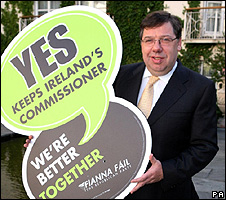 Irish Taoiseach (Prime Minister) Brian Cowen with Yes poster