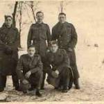 Thomas Gould a prisoner of war at Stalag XXID, Poznan in Poland is pictured standing on the right hand side of the photograph