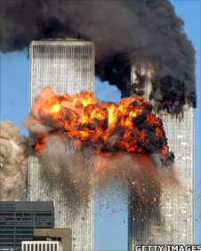 Plane crashing into twin towers