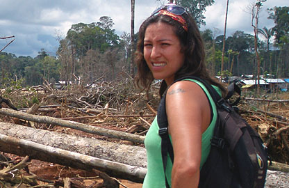 Raquel surveys some of the damage in the mine