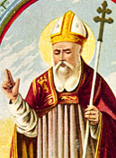 Illustration of Saint Patrick banning the snakes from Ireland