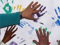 Handprint collage to be displayed at the court.