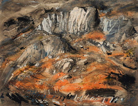 Rocks at Capel Curig, about 1950, ink, watercolour and gouache on paper, private collection © The John Piper Estate