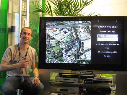 James Sheppard showing the initial prototype on a cable set top box.