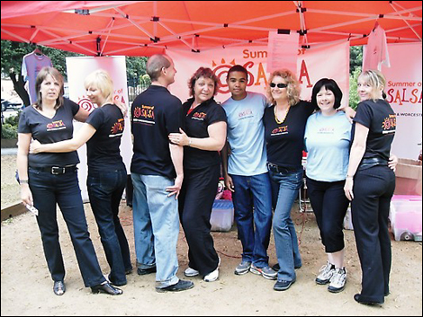 Salsa workshop at the Evesham Water Festival - part of BBC H&W's Summer of Salsa world record attempt on Sunday 19 July 2009.
