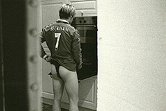 A photograph of someone, who is definetly not David Beckham, wearing women's underwear.