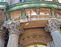 ornate corner of the Ewarts building in Belfast