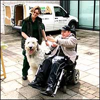 People, dog and van