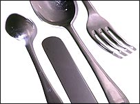 Knife, fork and spoon