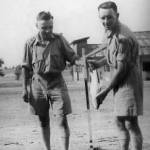 L to R - Alan Shaw and Alec Scott just returned to Jhansi from our Saugor road reconnaissance, measuring a mahseer fish we caught by hand while fording the River Betwa causeway! We just got across in time before the monsoon flood - June 1942