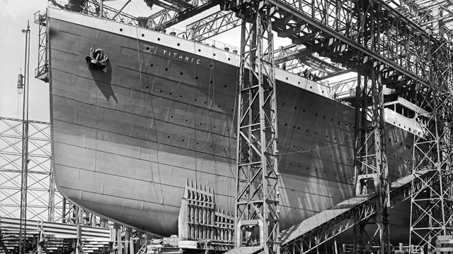Titanic under construction on slip three of the Harland and Wolff shipyard (National Museums Northern Ireland Collection Harland & Wolff, Ulster Folk & Transport Museum)