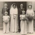 Gilbert and Lillian Chard (nee Green) on their wedding day, February 26th 1944 at St Edmund's Church, Exeter, Devon. Billy Vinnecombe, Marlene Kelland and another bridesmaid.