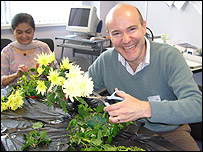Chris has a go at arranging flowers