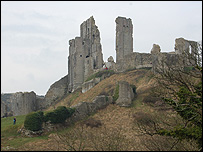 The view of Corfe Castle from the station