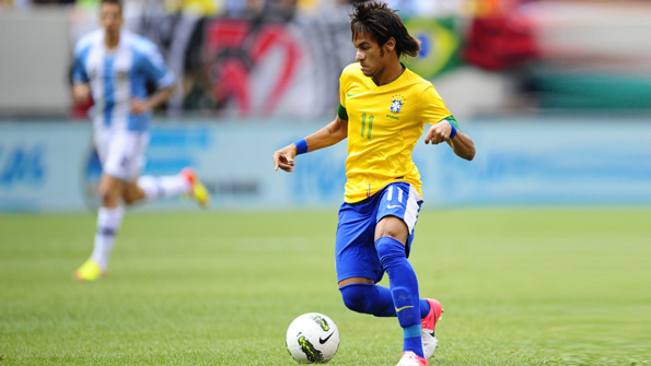 Brazilian footballer Neymar facing Argentina