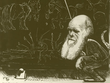 A contemporary caricature of Charles Darwin
