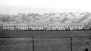 Black and white view of interwar period council housing at Knightswood.