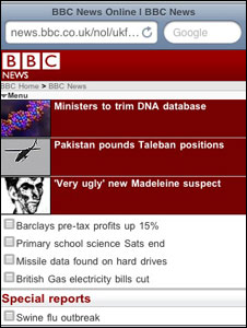 Screengrab BBC News website mobile