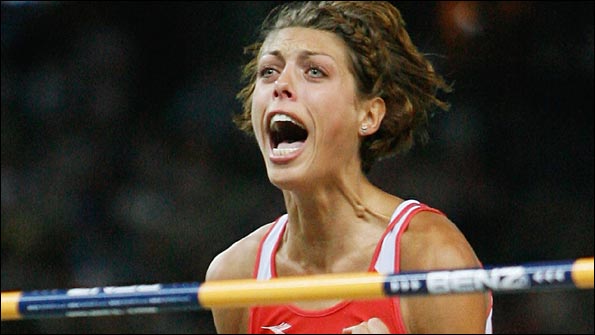 Blanka Vlasic shouts for joy after clearing the bar