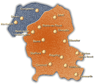 Staffordshire and South Cheshire map