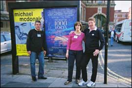 John Morris Founder of Sing Live, Peter Berry and Lorraine Craig outside the Royal Albert Hall 