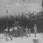 Building the VE day bonfire in Highcliff Road Gosport. May 1945