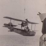A Walrus aircraft landing aboard HMS Queen Elizabeth