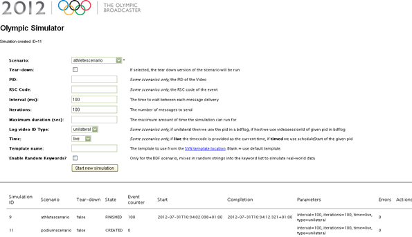 Screenshot of the web form interface to the simulator.