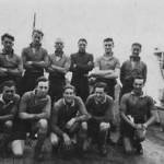 The football team on HMS Blyth. This would have been around 1944. My husband Leonard Baker is front row, 2nd from the left.